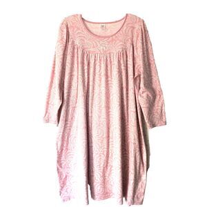 Calida Switzerland Nightgown XL Pink White Floral Cotton Embroidered Cottagecore